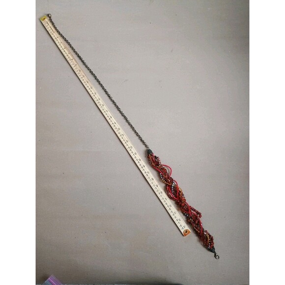 Beaded Chain Belt 40" Or Long Chunky Necklace Orange Red Brown Antique Gold - Picture 4 of 5